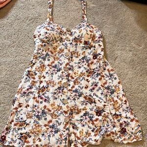 White Floral Small button design dress